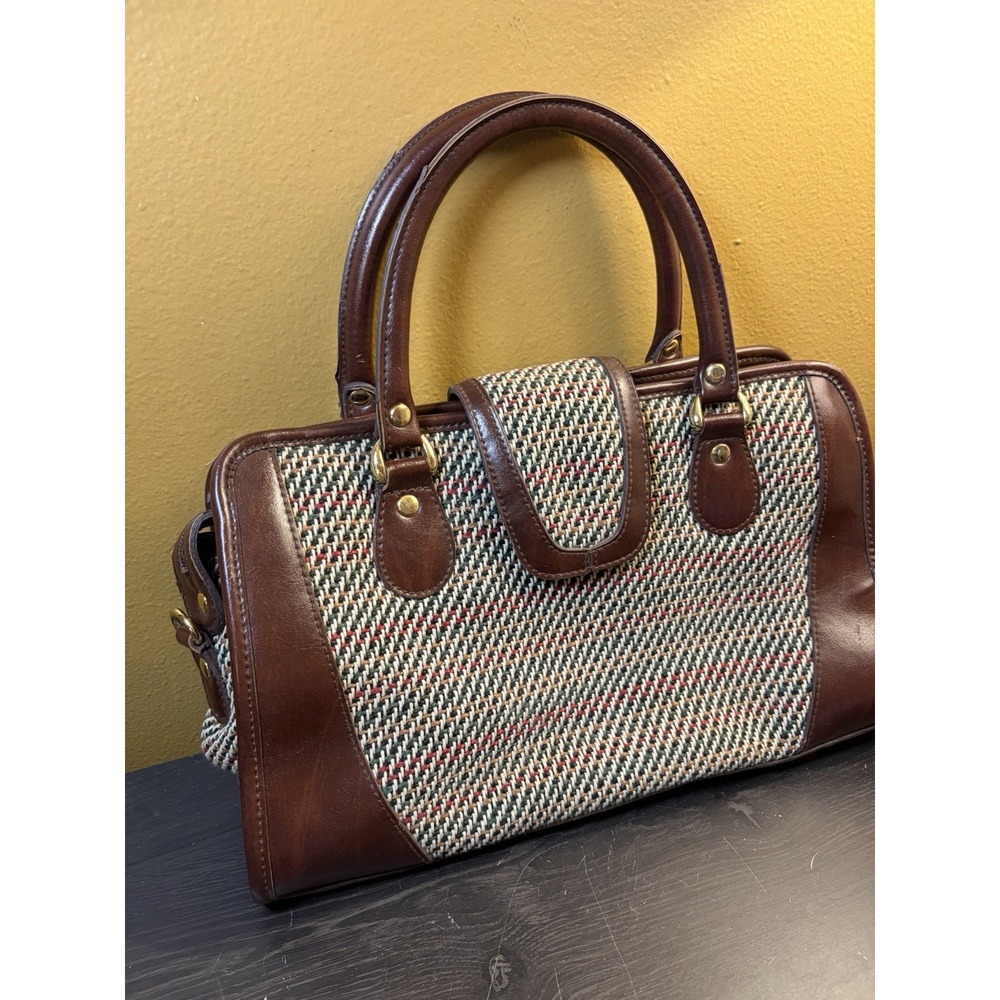Warren Reed Vintage Tweed and Leather Satchel Doctor Bag Brown Medium - Picture 2 of 15